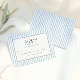 Tarjeta de RSVP de rayas azules caprichosas retro