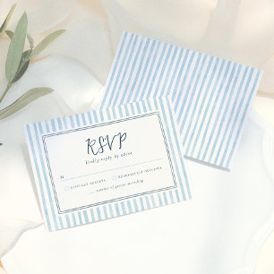 Tarjeta de RSVP de rayas azules caprichosas retro