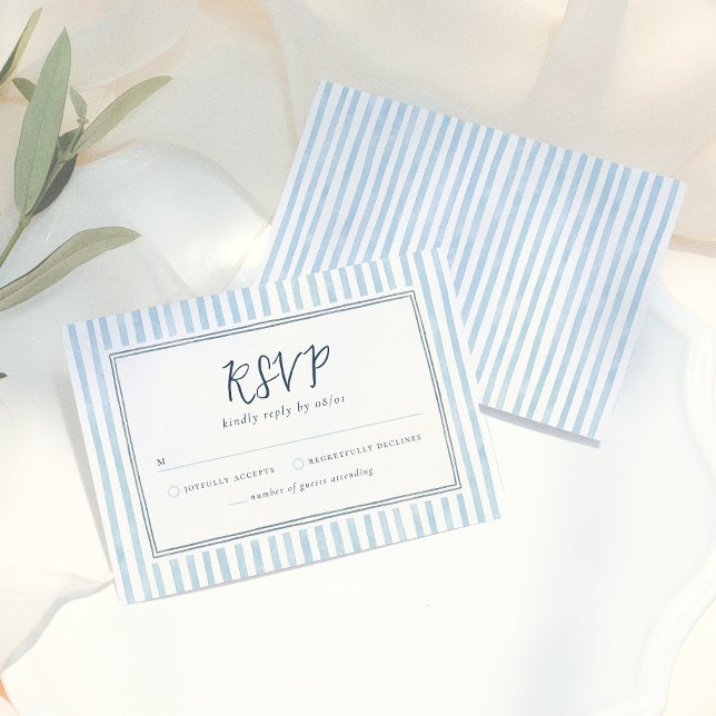 Tarjeta de RSVP de rayas azules caprichosas retro  (Subido por el creador)