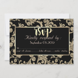 Tarjeta de RSVP de remolinos de purpurina dorada e