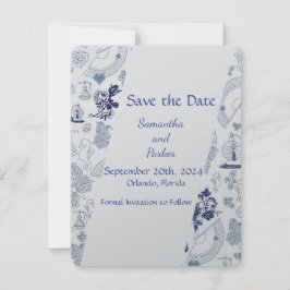 Tarjeta de RSVP de Romance Vintage Azul