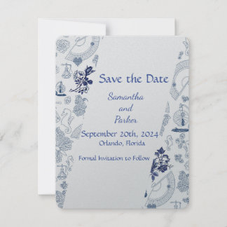 Tarjeta de RSVP de Romance Vintage Azul