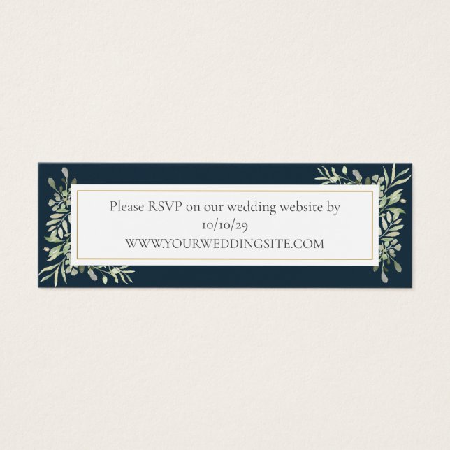 Tarjeta de RSVP de sitio web de boda de verde azul (Frente)