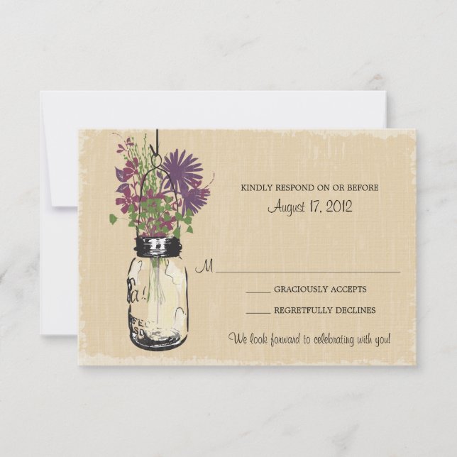 Tarjeta de RSVP de Tarro de Mason y Flores Silvest (Anverso)