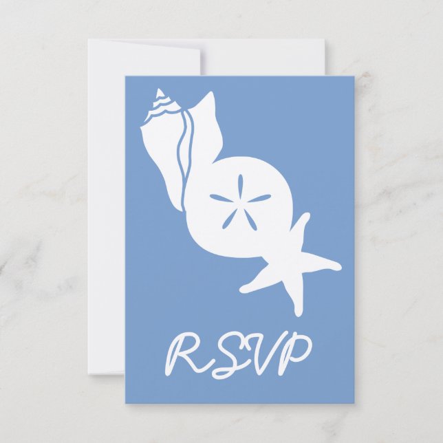Tarjeta de RSVP de Verano Conchas en Periwinkle (Anverso)