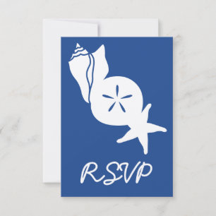 Tarjeta de RSVP de Verano Conchas Marinas en Azul