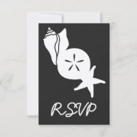 Tarjeta de RSVP de Verano Conchas Marinas en Negro