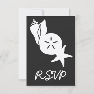 Tarjeta de RSVP de Verano Conchas Marinas en Negro