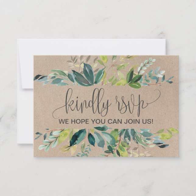 Tarjeta de RSVP del sitio web de boda Kraft Foliag (Anverso)