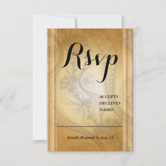 Tarjeta de Rsvp dorada con diseño de encaje (Anverso)