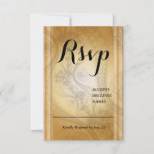 Tarjeta de Rsvp dorada con diseño de encaje