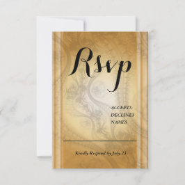 Tarjeta de Rsvp dorada con diseño de encaje