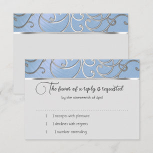 Tarjeta de RSVP Elegante Cielo Azul y Filigrana Do