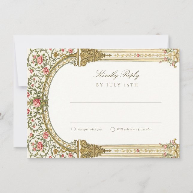 Tarjeta de RSVP elegante con dorado barroco (Anverso)