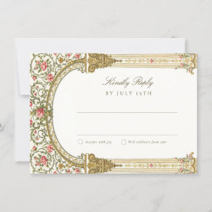 Tarjeta de RSVP elegante con dorado barroco