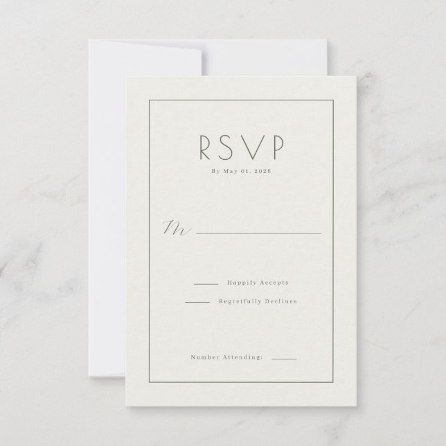 Tarjeta de RSVP elegante de color blanco (Anverso)