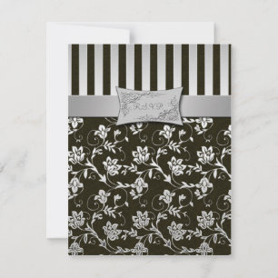 Tarjeta de RSVP elegante de plata y negro