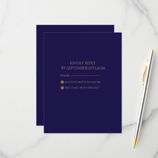 Tarjeta de RSVP Elegante Navy (Anverso/Reverso In Situ)