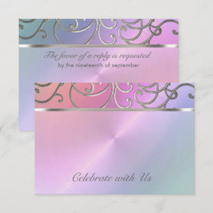 Tarjeta de RSVP Elegante Perla Rosa Plata Filigran
