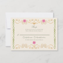 Tarjeta de RSVP elegante rosa verde y dorado dibuj