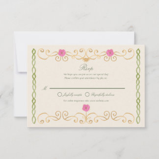 Tarjeta de RSVP elegante rosa verde y dorado dibuj