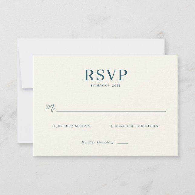 Tarjeta de RSVP Elegante Verde Azulado (Anverso)