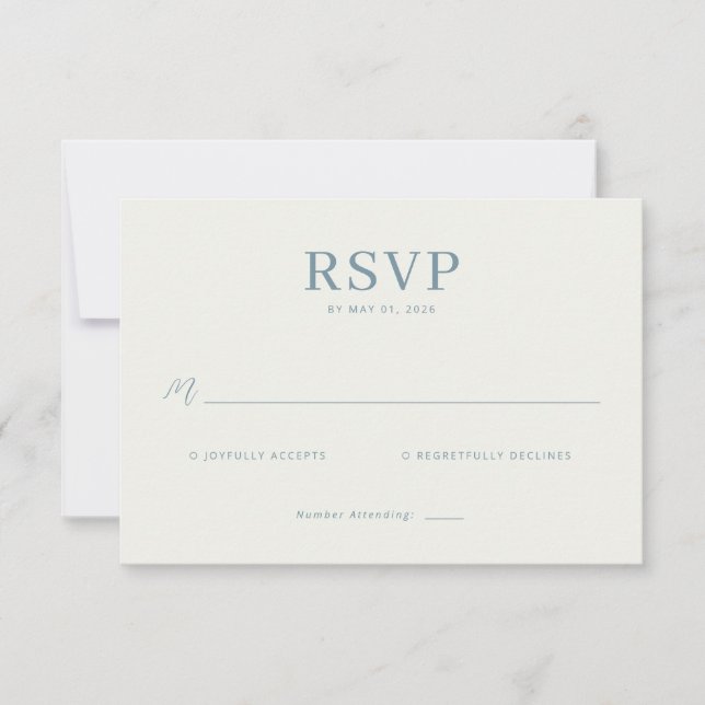 Tarjeta de RSVP Elegante Verde Azulado (Anverso)