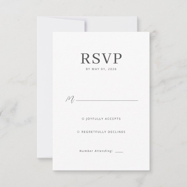 Tarjeta de RSVP en escala de grises elegante (Anverso)