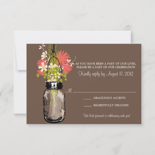 Tarjeta de RSVP en frasco de Mason con flores silv (Anverso)