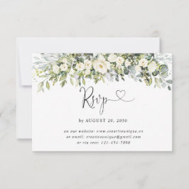 Tarjeta de RSVP en línea para boda con flores blan