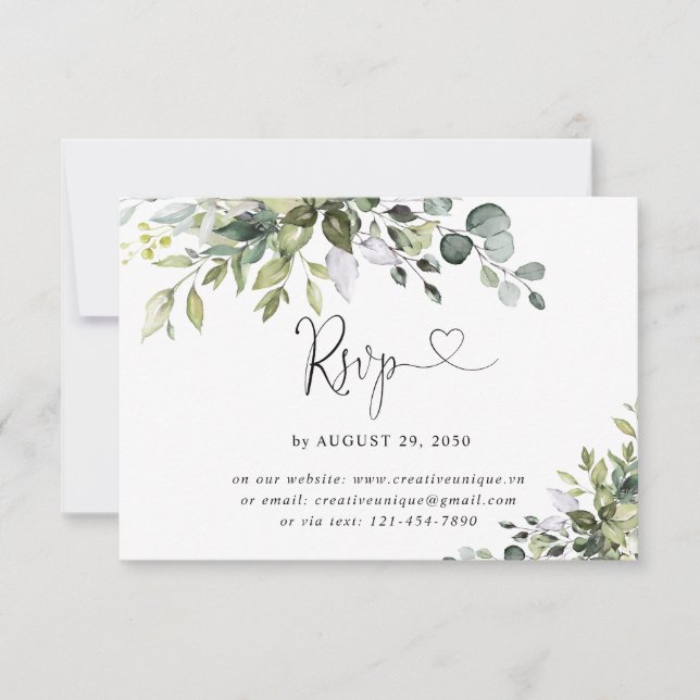 Tarjeta de RSVP en línea para boda de eucalipto (Anverso)