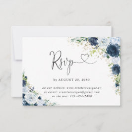 Tarjeta de RSVP en línea para boda floral azul mar