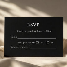 Tarjeta de RSVP en negro y blanco editable