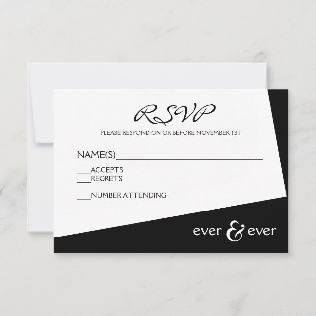 Tarjeta de RSVP Ever & Ever Negro y Blanco en Ángu (Anverso)