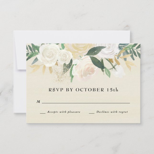 Tarjeta de RSVP Floral Acuarela + Acento Dorado (Anverso)