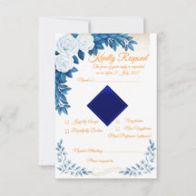 Tarjeta de RSVP floral azul elegante