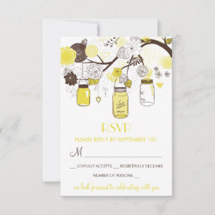 Tarjeta de RSVP floral de boda de verano en frasco