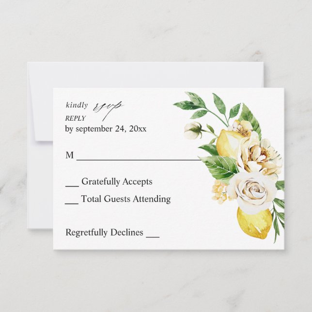 Tarjeta de RSVP floral de limón sin comida V2 (Anverso)