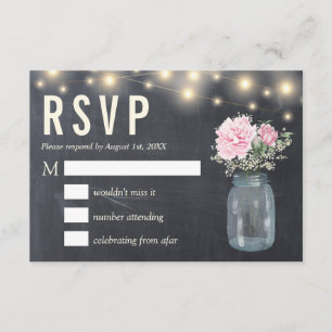 Tarjeta de RSVP Floral de Peonía en Pizarra Rústic