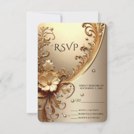 Tarjeta de RSVP Floral Dorada Ornata