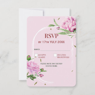 Tarjeta de RSVP floral elegante en rosa suave para