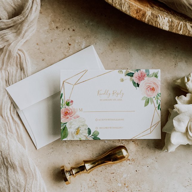 Tarjeta De Rsvp Floral Elegante Geométrica De Verd (Subido por el creador)