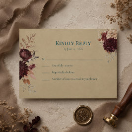 Tarjeta de RSVP Floral Gótico de Color Verde Azula