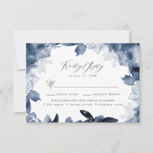 Tarjeta de RSVP floral índigo abstracto con elecci