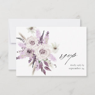 Tarjeta de RSVP floral lavanda púrpura con comida