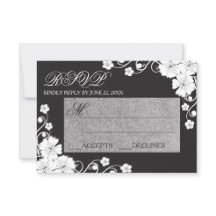 Tarjeta de RSVP - Floral Negro y Blanco