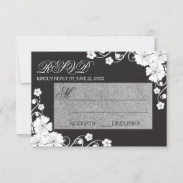 Tarjeta de RSVP - Floral Negro y Blanco