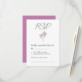 Tarjeta de RSVP Floral Púrpura Elegante para Boda