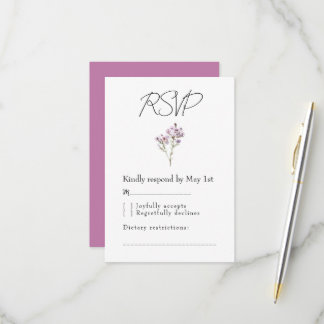 Tarjeta de RSVP Floral Púrpura Elegante para Boda
