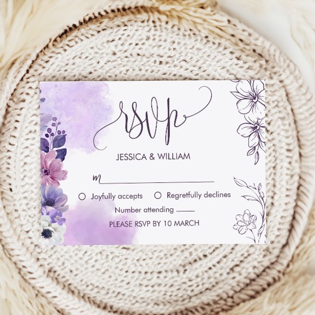 Tarjeta de RSVP floral púrpura suave (Subido por el creador)